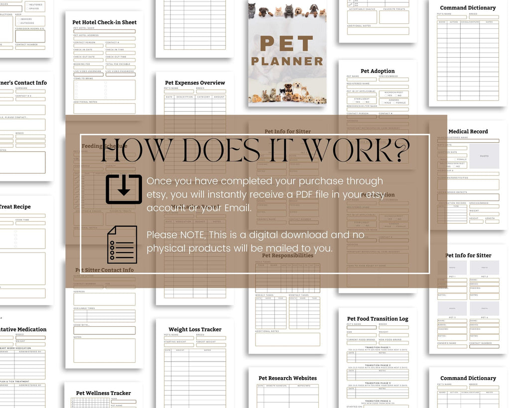 Printable Pet Planner, Care Binder, Pet Sitter Forms (Fillable PDF Download