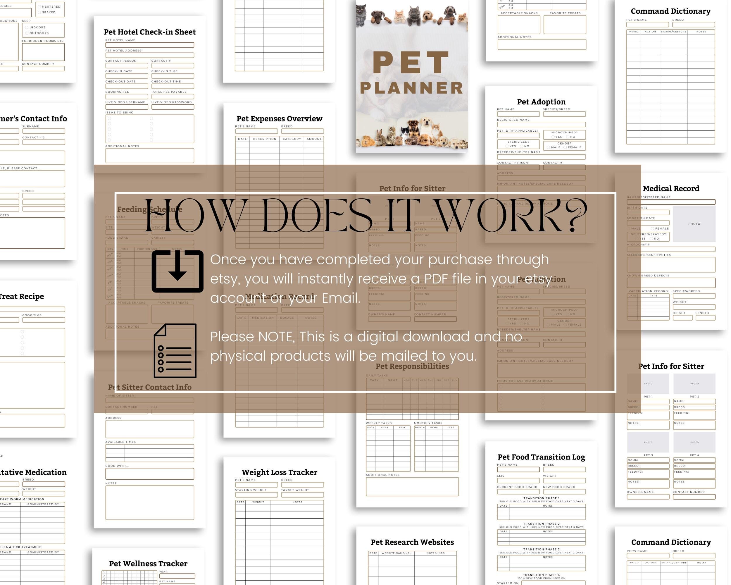 Printable Pet Planner, Care Binder, Pet Sitter Forms (Fillable PDF Download