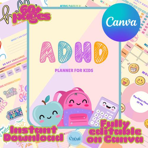 ADHD Kids Planner | Daily Routine Chart, Editable Canva Template (Digital Download)