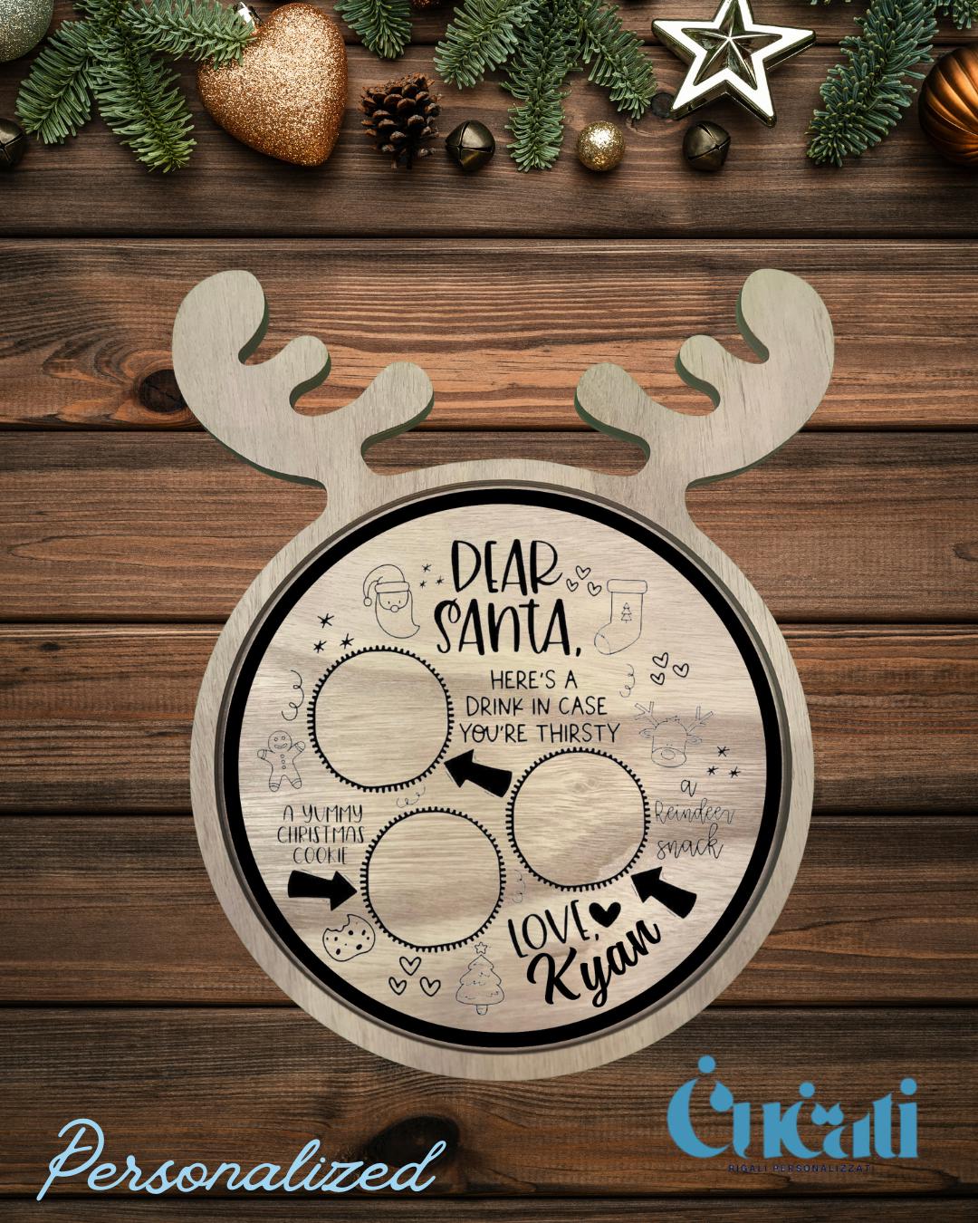 Personalised Santa’s Treat Plate – Christmas Eve Cookie Tray for Santa & Rudolph, Custom Kids Keepsake.