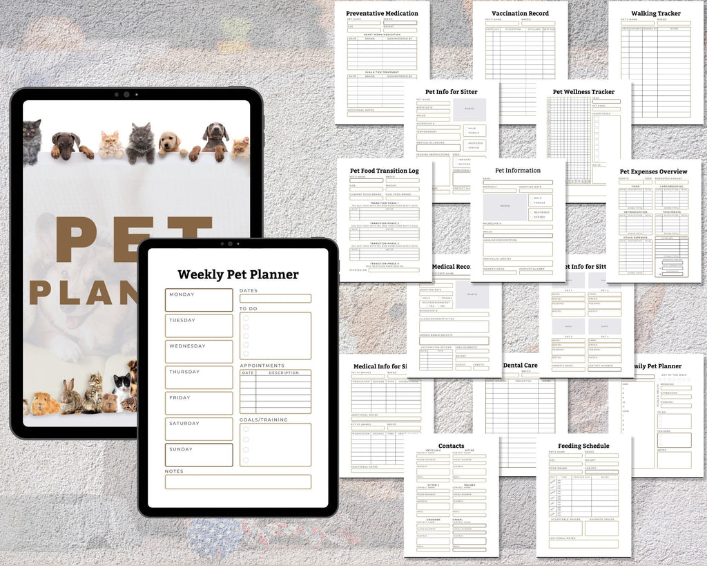 Printable Pet Planner, Care Binder, Pet Sitter Forms (Fillable PDF Download