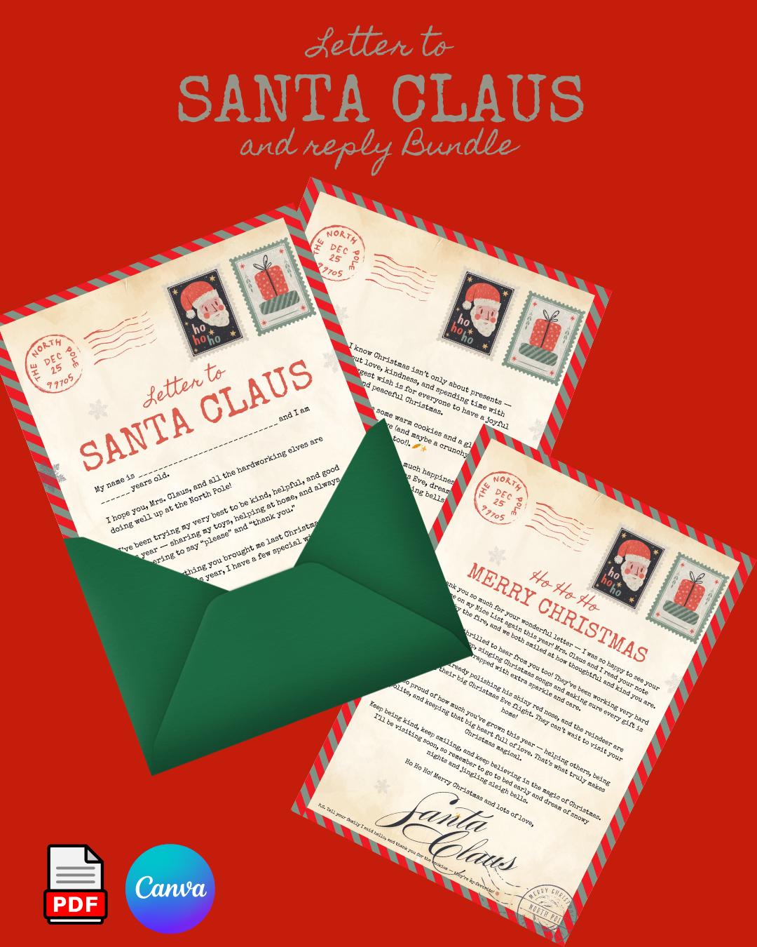 Letter to Santa & Reply Bundle – Printable + Editable Canva Template – Christmas Activity for Kids.